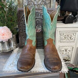 Ariat Legend brown green leather western boots 9